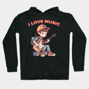 A boy playing his favourite guitar Hoodie